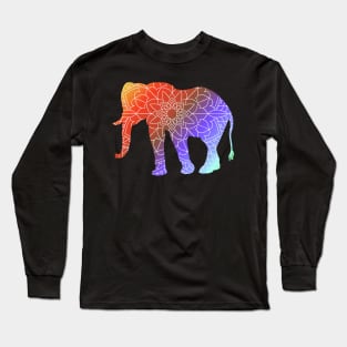 Mandala Elephant Rainbow Silhouette Long Sleeve T-Shirt